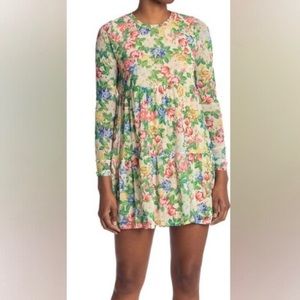 AFRM sheer Long Sleeve Floral Babydoll Dress size small Preowned spring summer